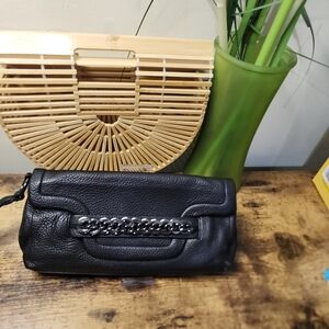 Calvin Klein Black Leather Clutch with Chain Detail